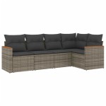 vidaXL Set canapea de grădină cu perne, 5 piese, gri, poliratan vidaXL Set canapea de grădină cu perne, 5 piese, gri, poliratan