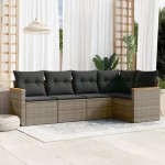 vidaXL Set canapea de grădină cu perne, 5 piese, gri, poliratan vidaXL Set canapea de grădină cu perne, 5 piese, gri, poliratan