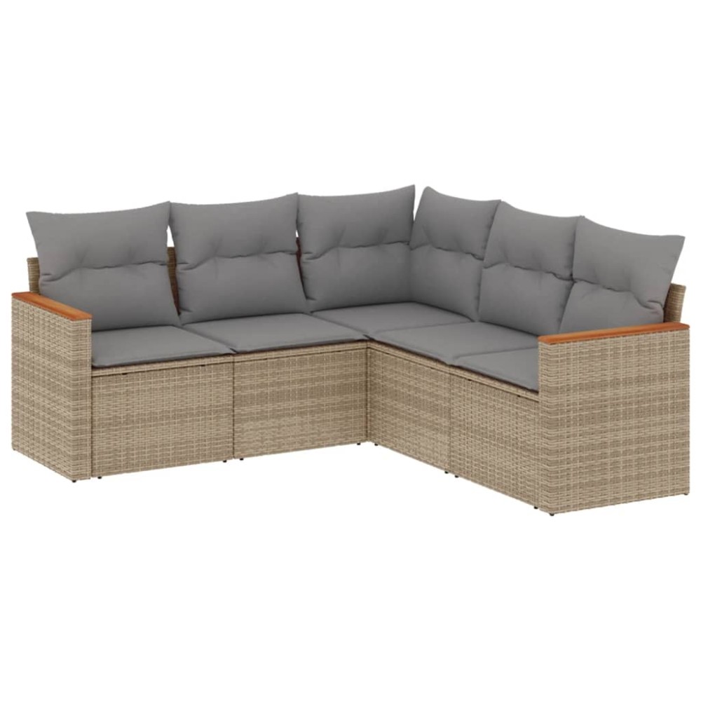 vidaXL Set canapele de grădină cu perne, 5 piese, bej, poliratan