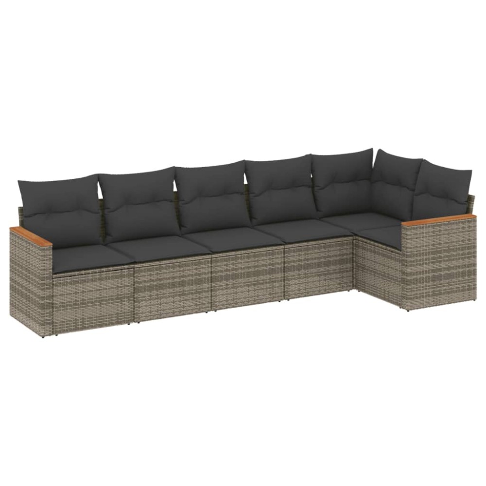 vidaXL Set mobilier grădină cu perne, 6 piese, gri, poliratan