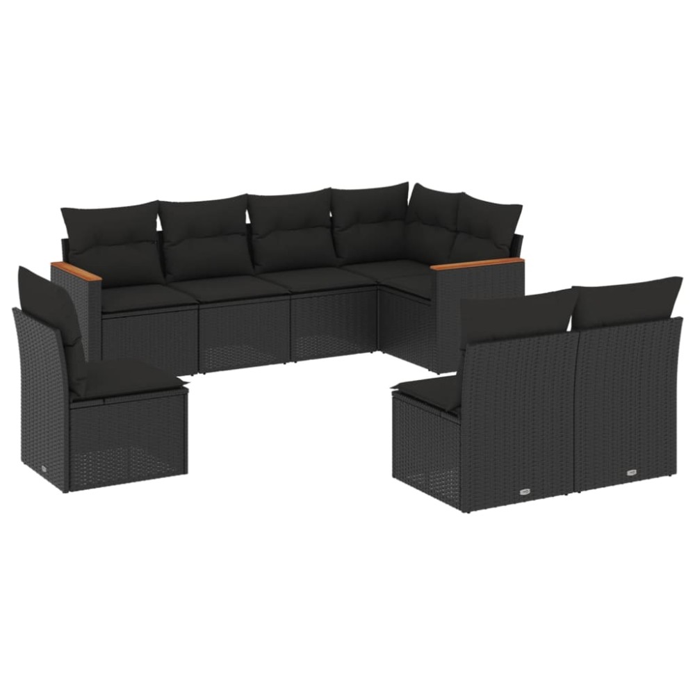 vidaXL Set mobilier de grădină cu perne, 8 piese, negru, poliratan