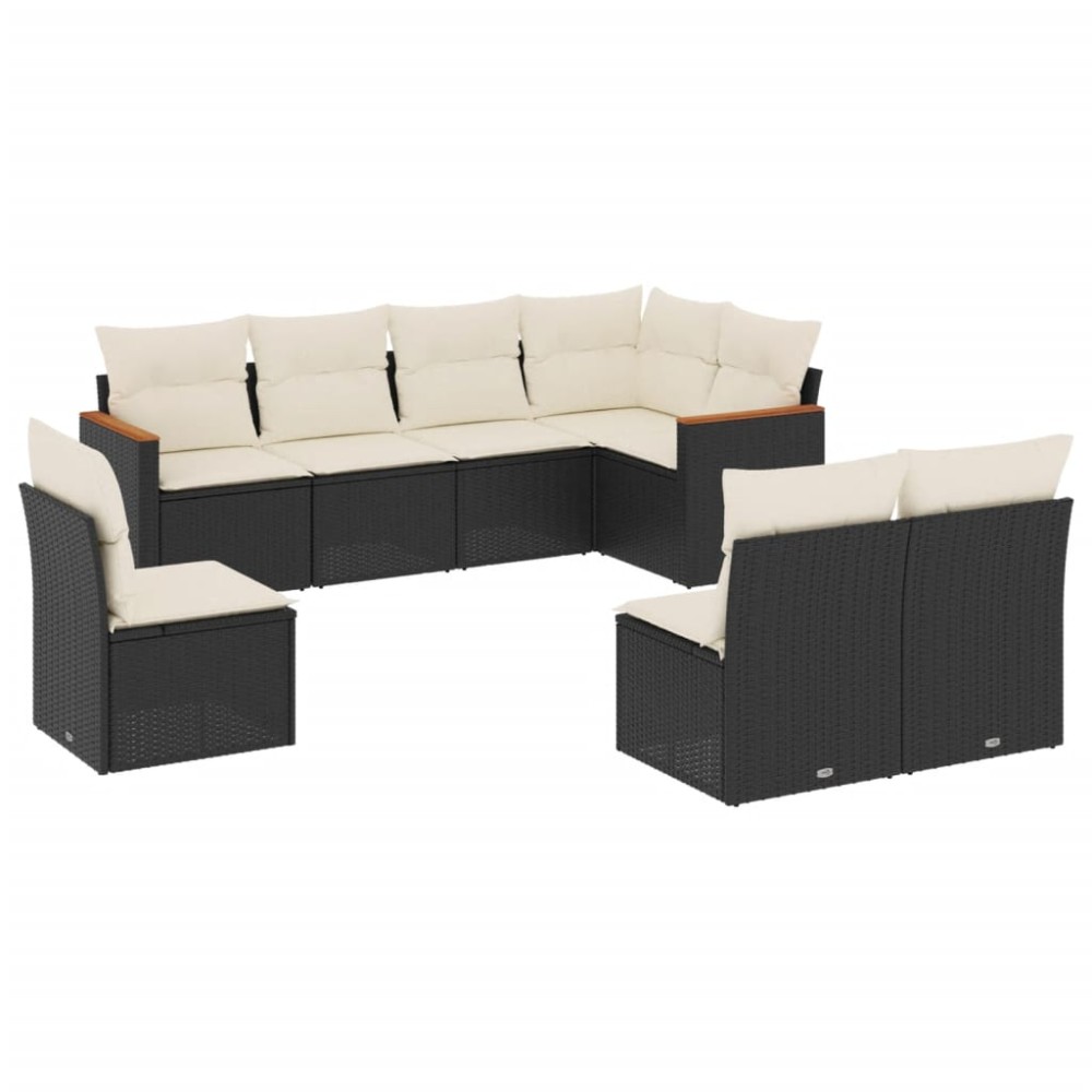 vidaXL Set mobilier de grădină cu perne, 8 piese, negru, poliratan