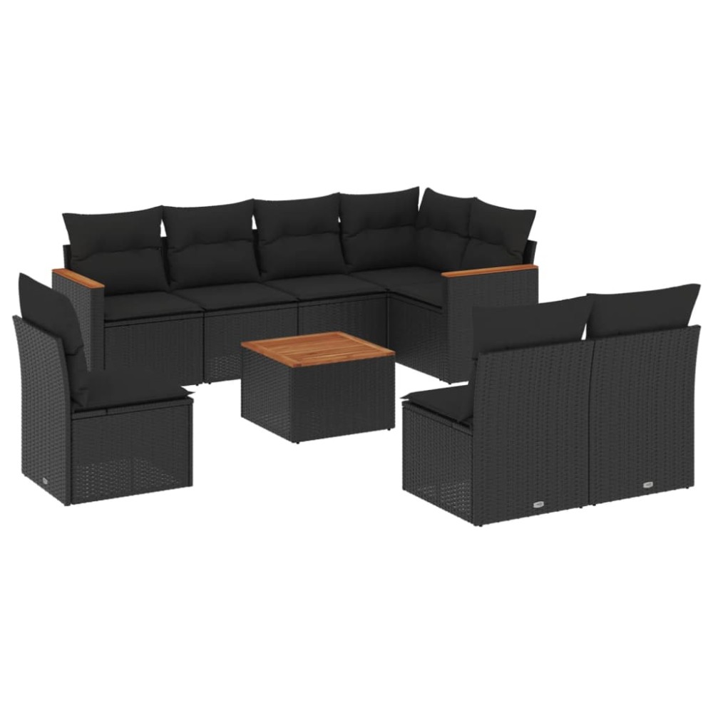 vidaXL Set mobilier de grădină cu perne, 9 piese, negru, poliratan