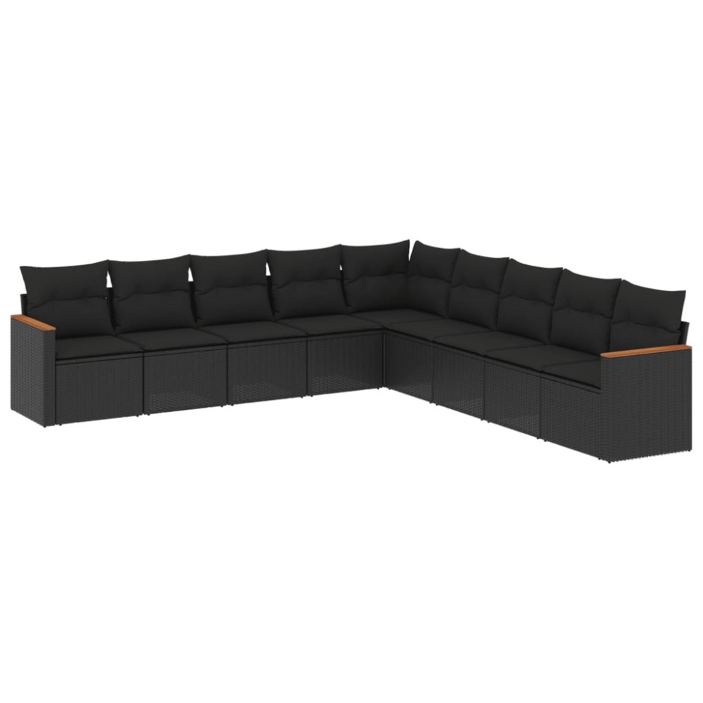 vidaXL Set mobilier de grădină cu perne, 9 piese, negru, poliratan