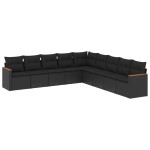 vidaXL Set mobilier de grădină cu perne, 9 piese, negru, poliratan