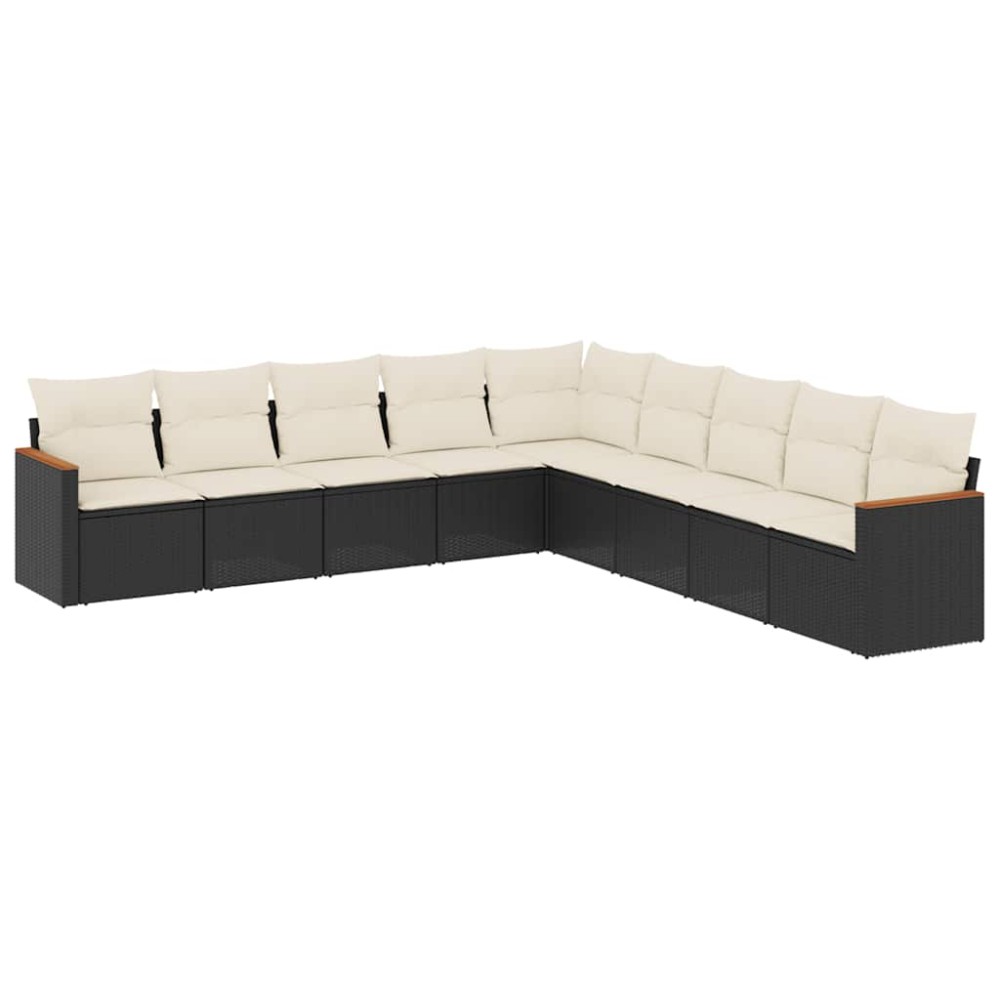 vidaXL Set mobilier de grădină cu perne, 9 piese, negru, poliratan