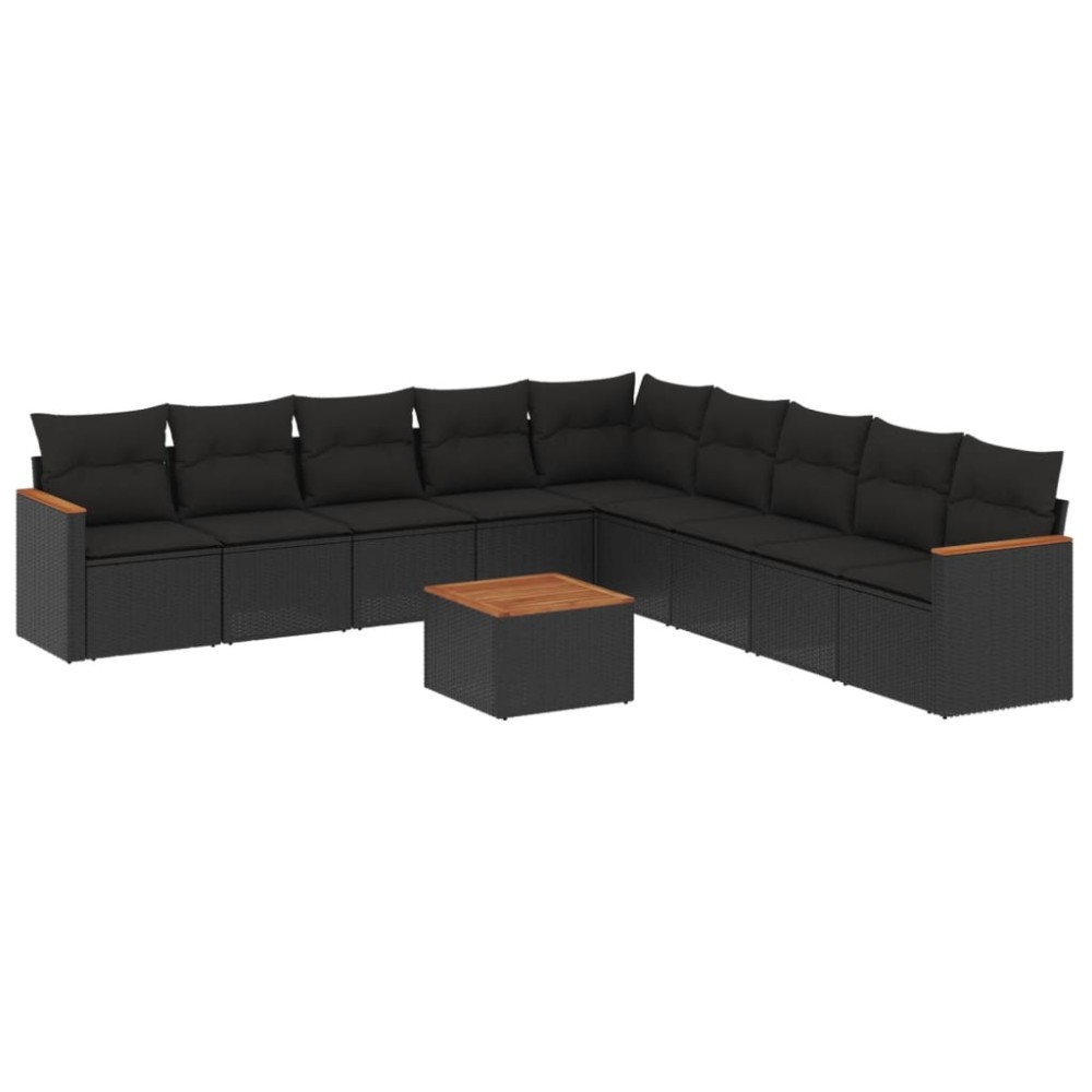 vidaXL Set canapele de grădină cu perne, 10 piese, negru, poliratan