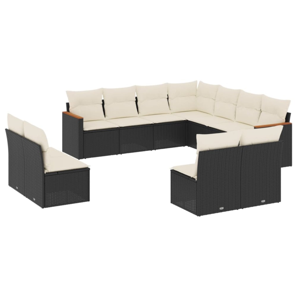 vidaXL Set canapele de grădină cu perne, 11 piese, negru, poliratan