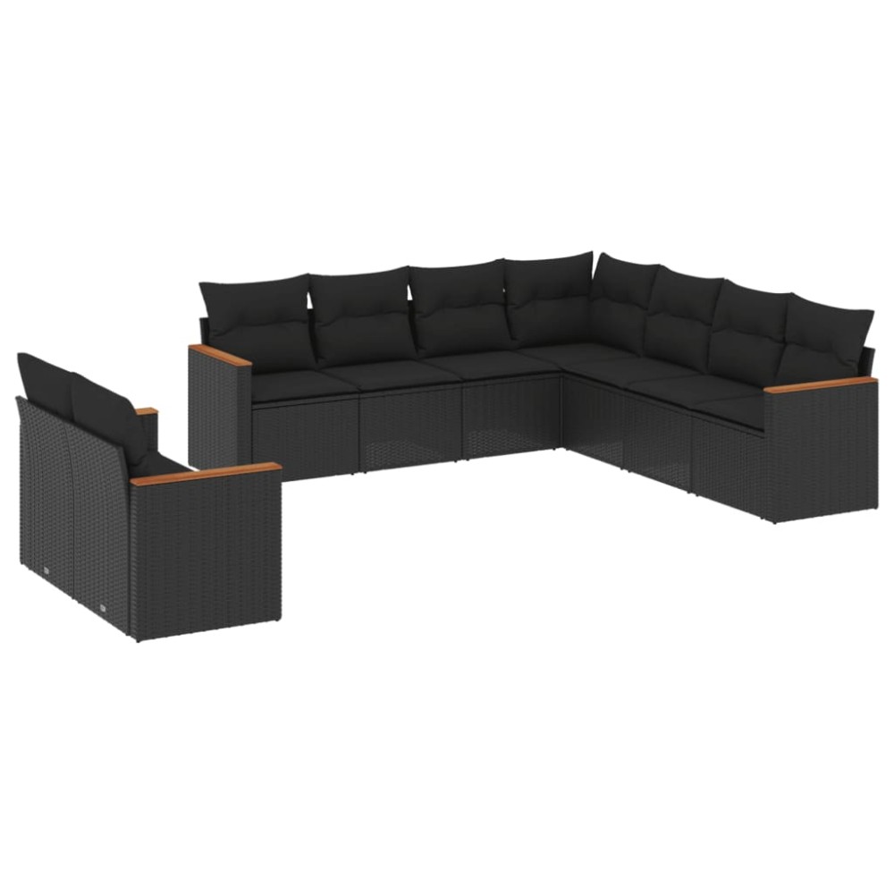 vidaXL Set mobilier de grădină cu perne, 9 piese, negru, poliratan