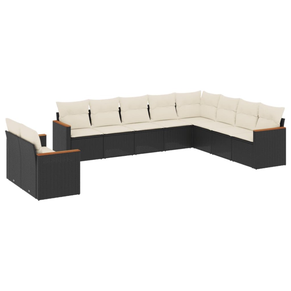 vidaXL Set canapele de grădină cu perne, 10 piese, negru, poliratan