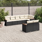 vidaXL Set mobilier de grădină cu perne, 8 piese, negru, poliratan vidaXL Set mobilier de grădină cu perne, 8 piese, negru, poliratan