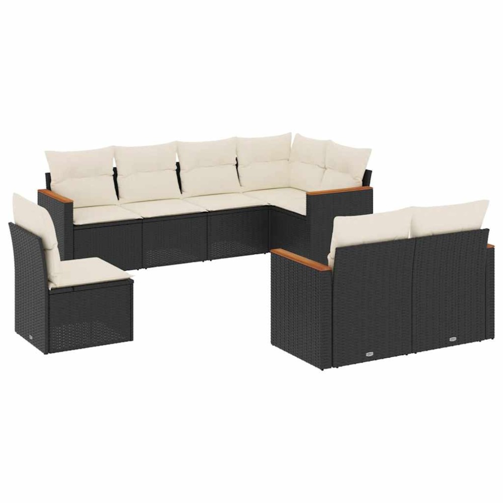 vidaXL Set mobilier de grădină cu perne, 8 piese, negru, poliratan