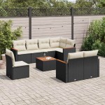 vidaXL Set mobilier de grădină cu perne, 9 piese, negru, poliratan