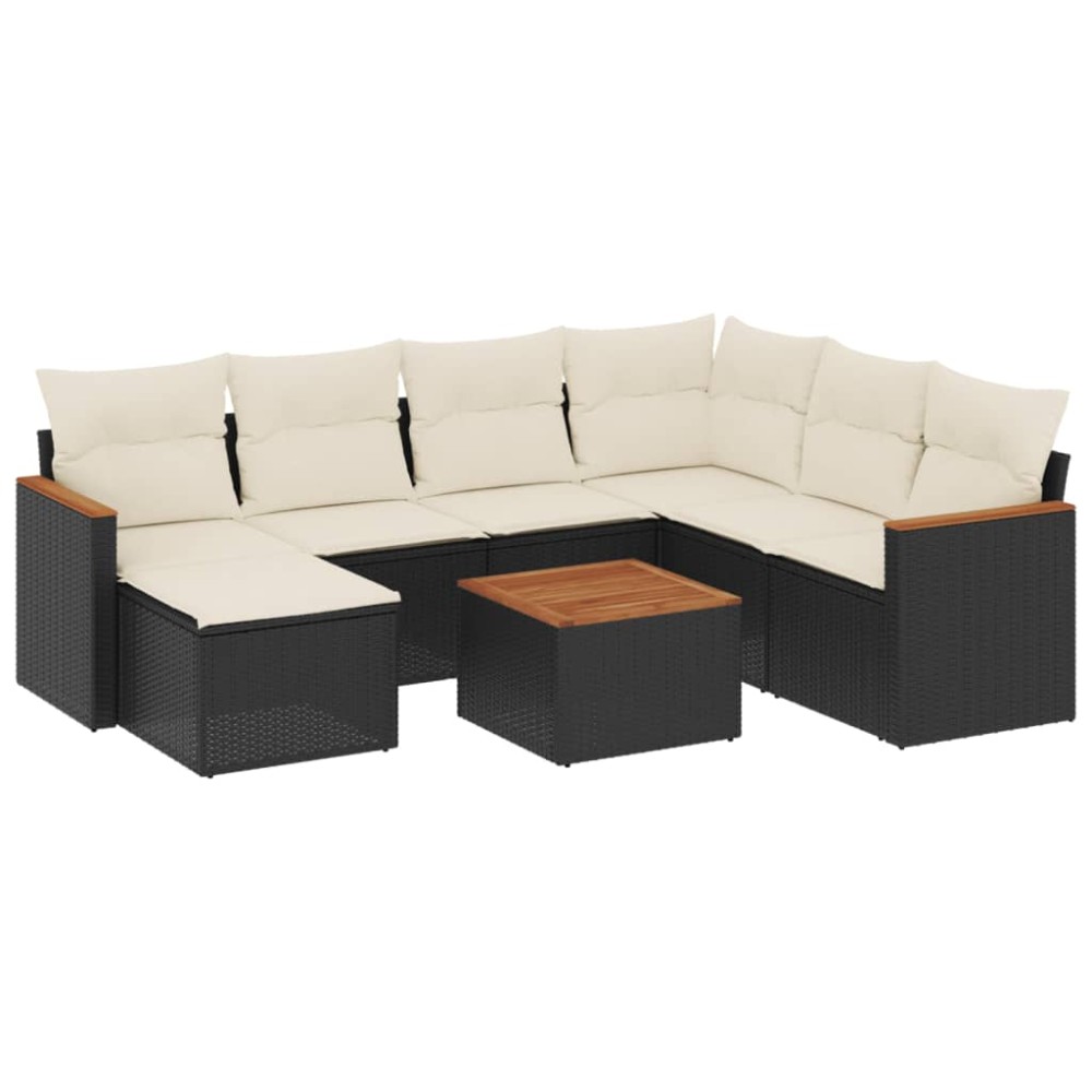 vidaXL Set mobilier de grădină cu perne, 8 piese, negru, poliratan