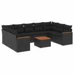 vidaXL Set canapele de grădină cu perne, 10 piese, negru, poliratan