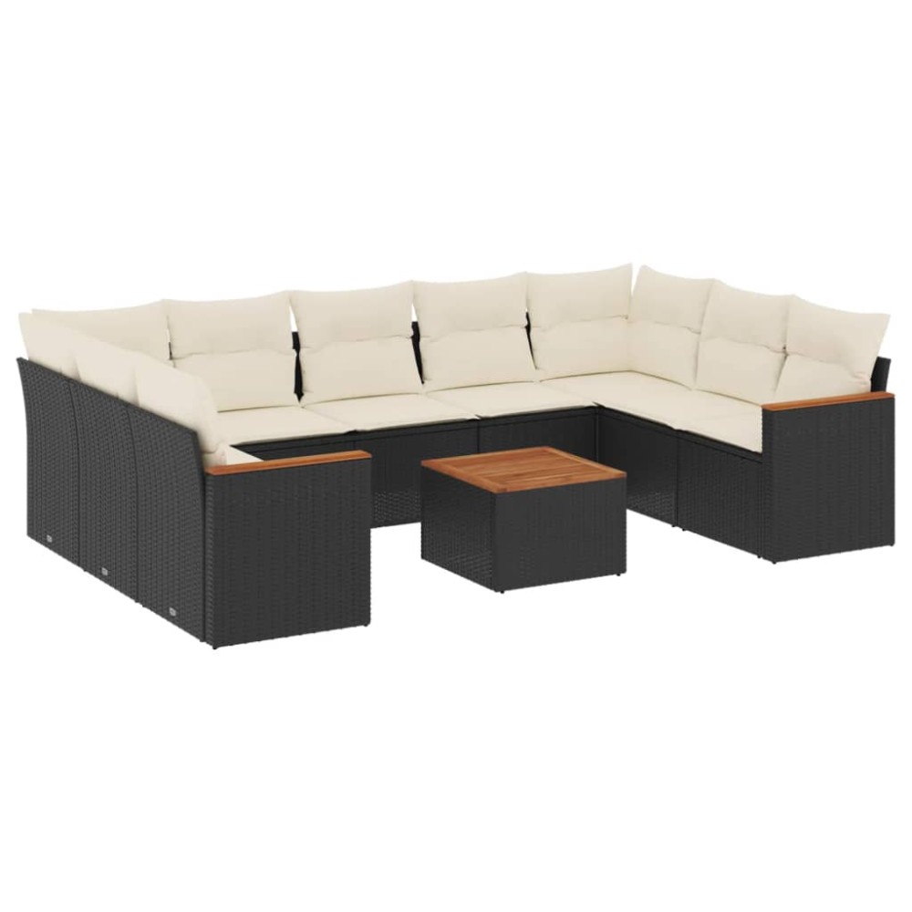 vidaXL Set canapele de grădină cu perne, 10 piese, negru, poliratan