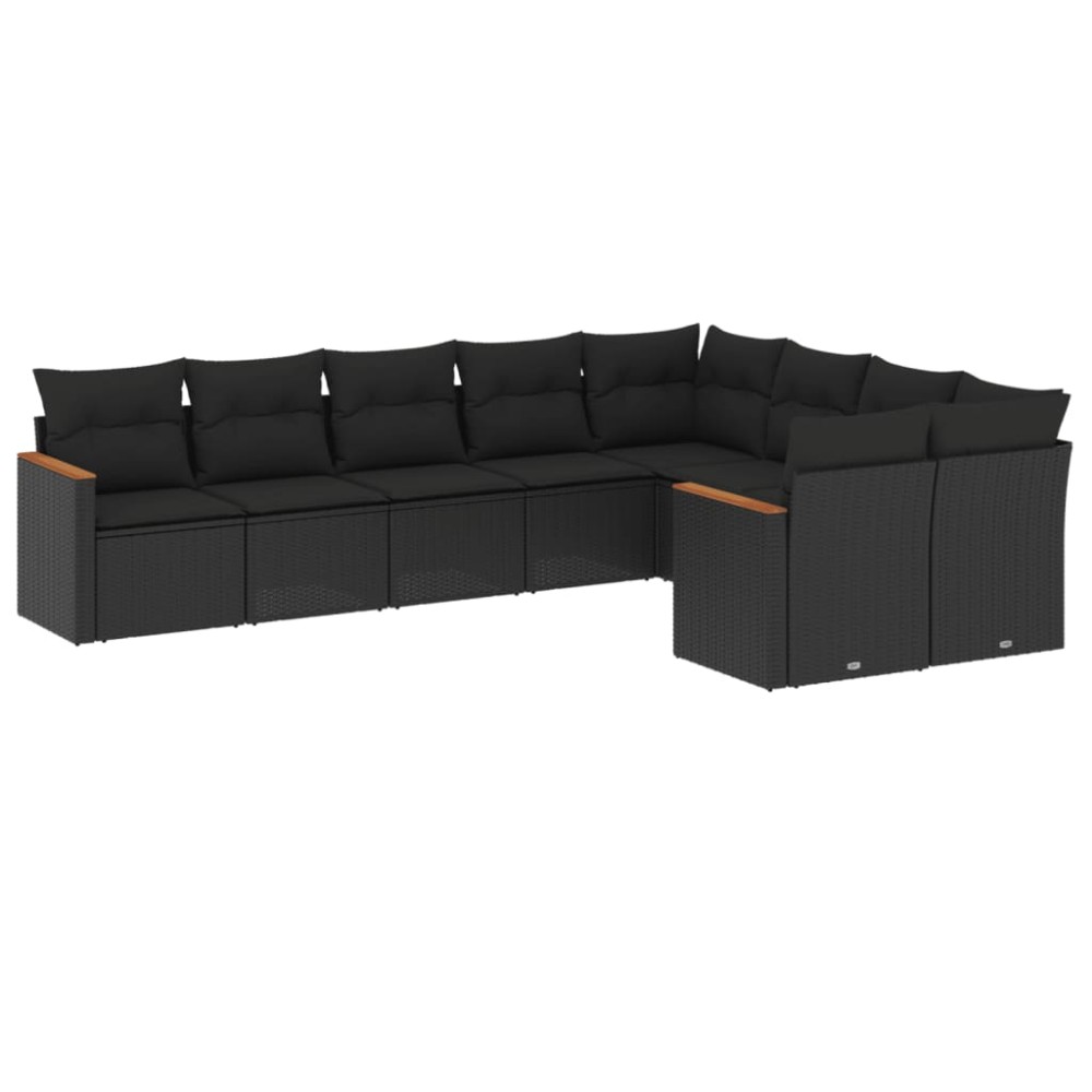 vidaXL Set mobilier de grădină cu perne, 9 piese, negru, poliratan