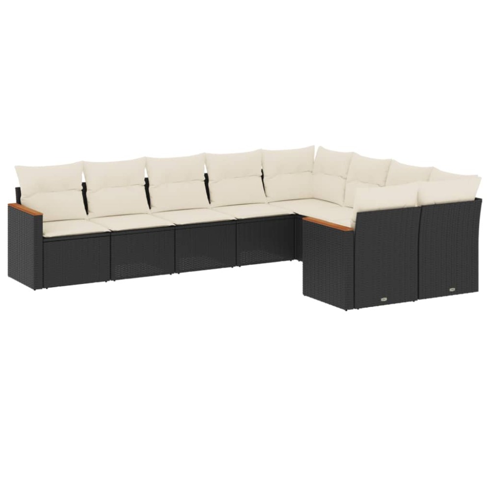 vidaXL Set mobilier de grădină cu perne, 9 piese, negru, poliratan