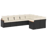vidaXL Set mobilier de grădină cu perne, 9 piese, negru, poliratan