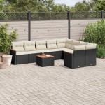 vidaXL Set canapele de grădină cu perne, 10 piese, negru, poliratan vidaXL Set canapele de grădină cu perne, 10 piese, negru, poliratan