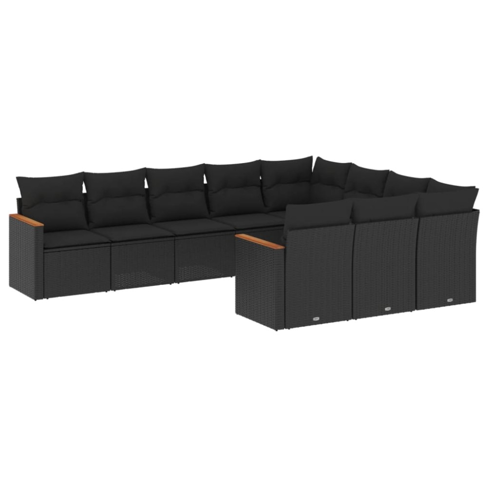 vidaXL Set canapele de grădină cu perne, 10 piese, negru, poliratan