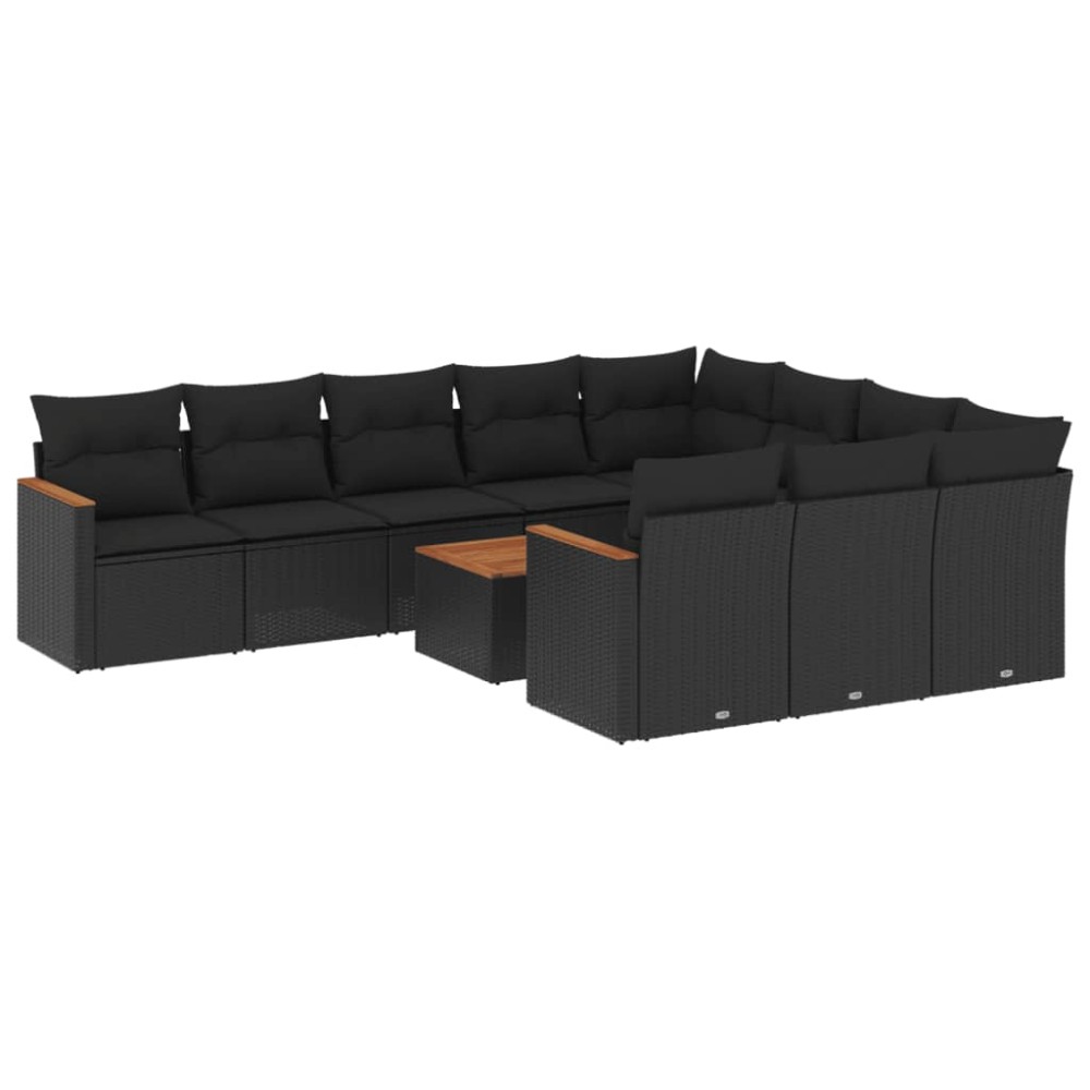 vidaXL Set canapele de grădină cu perne, 11 piese, negru, poliratan
