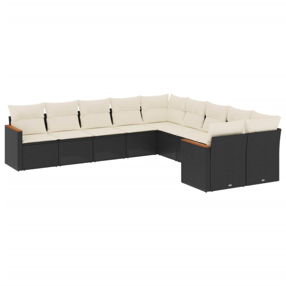 vidaXL Set canapele de grădină cu perne, 10 piese, negru, poliratan
