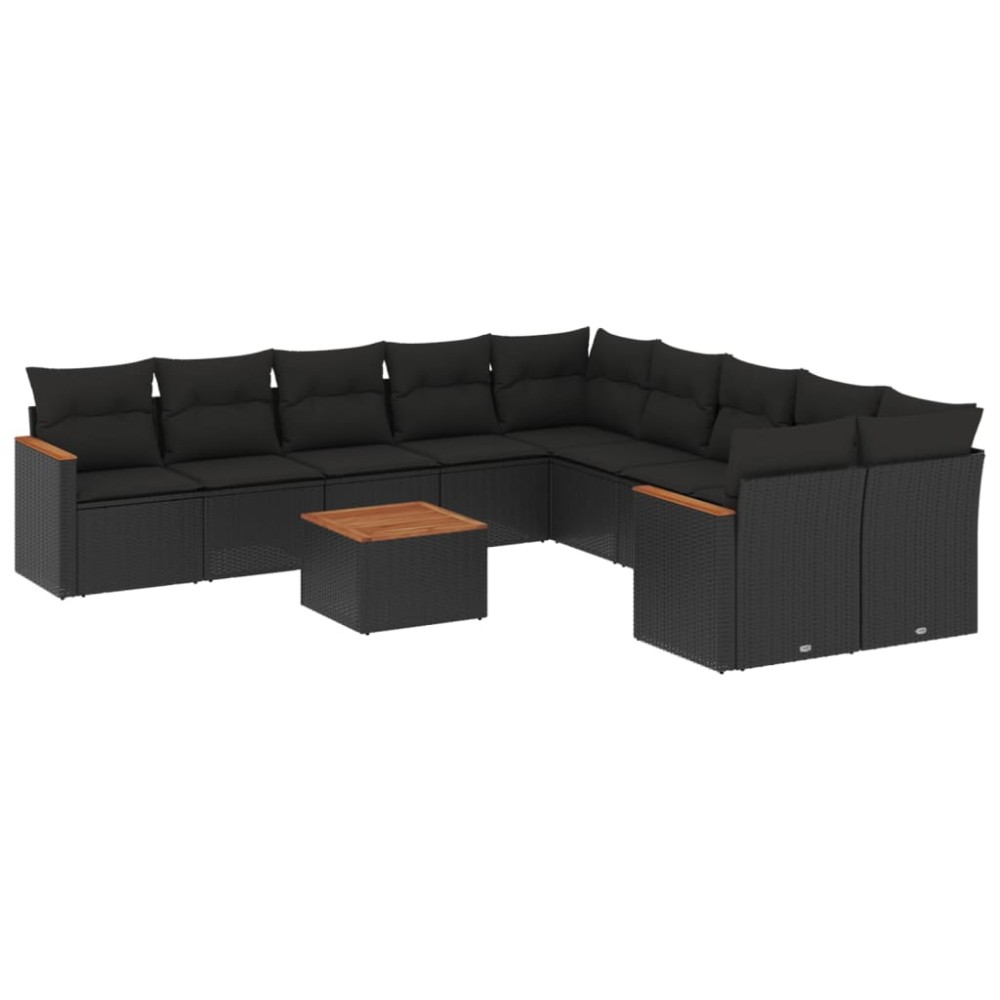 vidaXL Set canapele de grădină cu perne, 11 piese, negru, poliratan