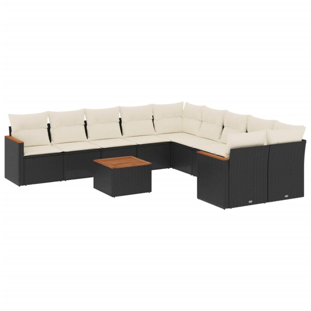 vidaXL Set canapele de grădină cu perne, 11 piese, negru, poliratan