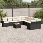 vidaXL Set canapele de grădină cu perne, 11 piese, negru, poliratan vidaXL Set canapele de grădină cu perne, 11 piese, negru, poliratan