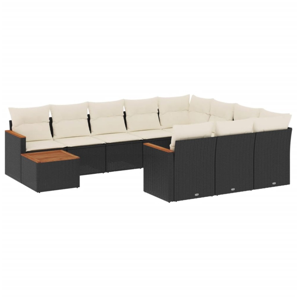 vidaXL Set canapele de grădină cu perne, 11 piese, negru, poliratan