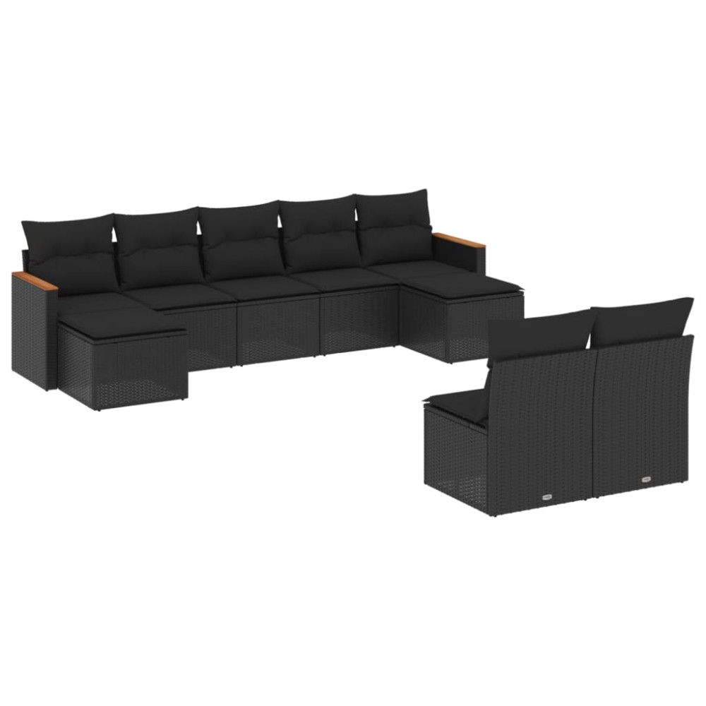 vidaXL Set mobilier de grădină cu perne, 9 piese, negru, poliratan