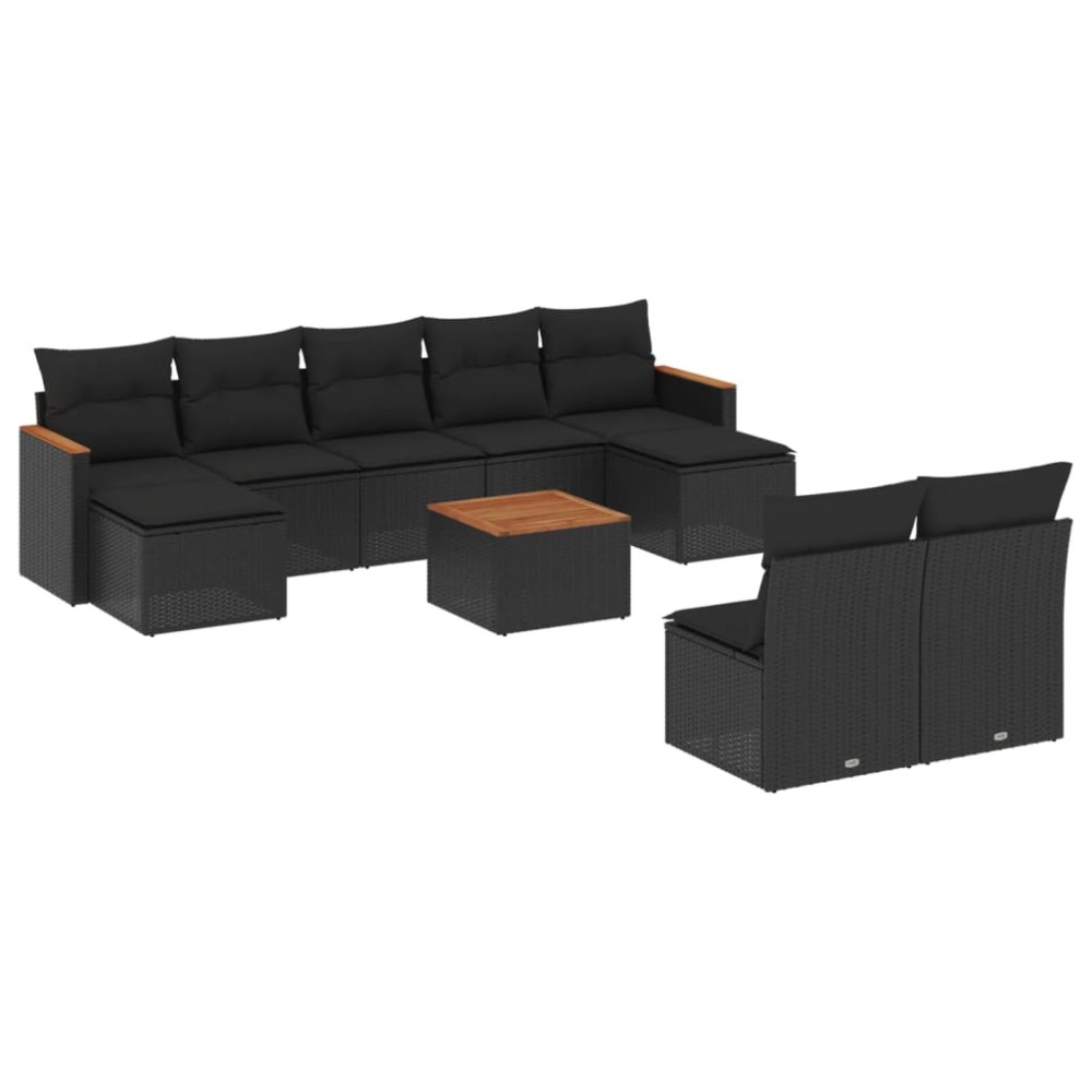 vidaXL Set canapele de grădină cu perne, 10 piese, negru, poliratan