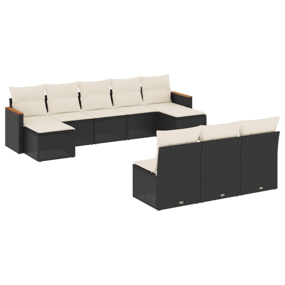 vidaXL Set canapele de grădină cu perne, 10 piese, negru, poliratan
