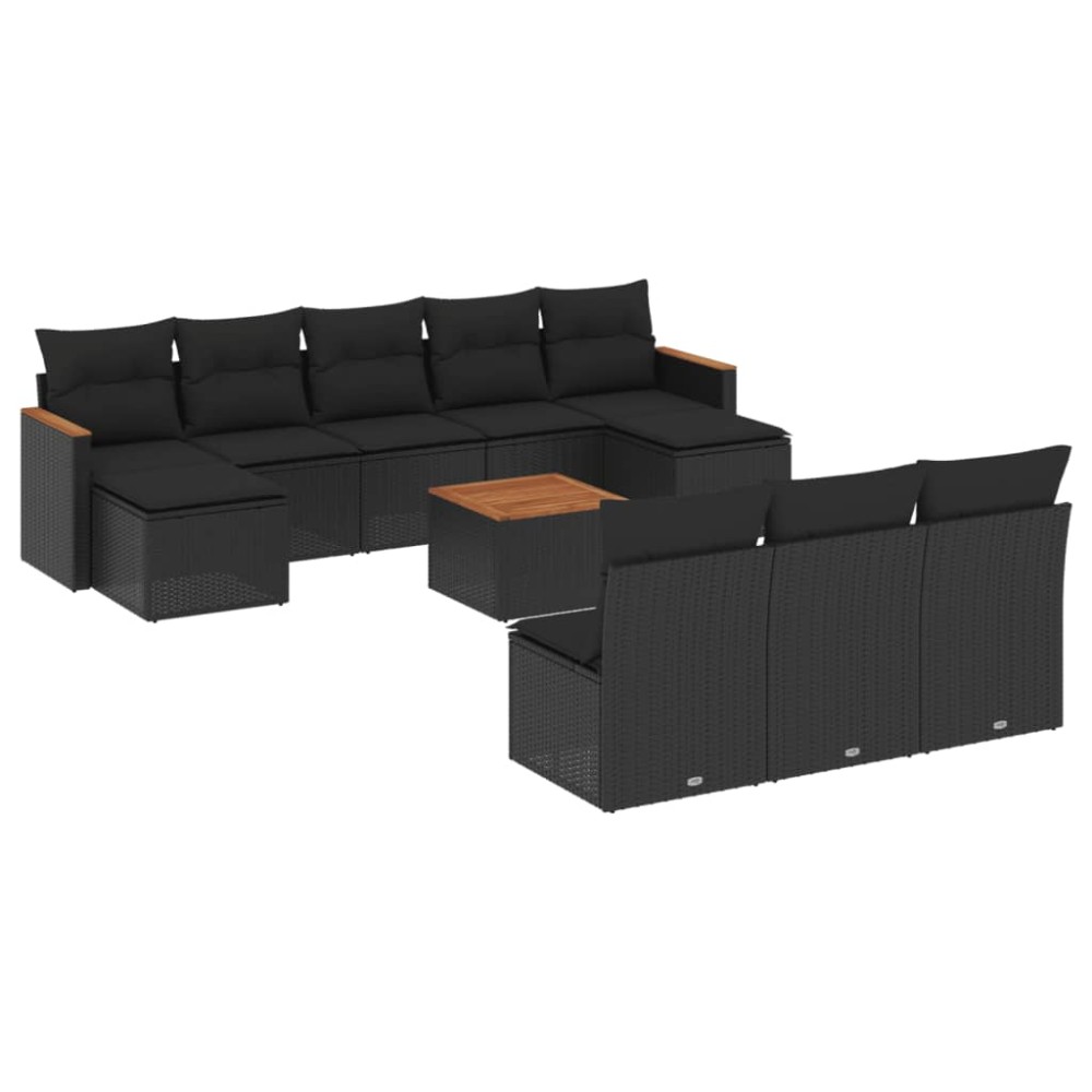 vidaXL Set canapele de grădină cu perne, 11 piese, negru, poliratan