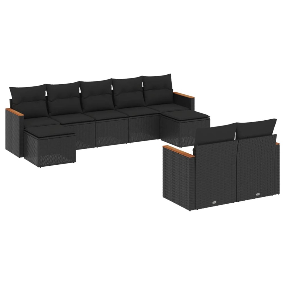 vidaXL Set mobilier de grădină cu perne, 9 piese, negru, poliratan