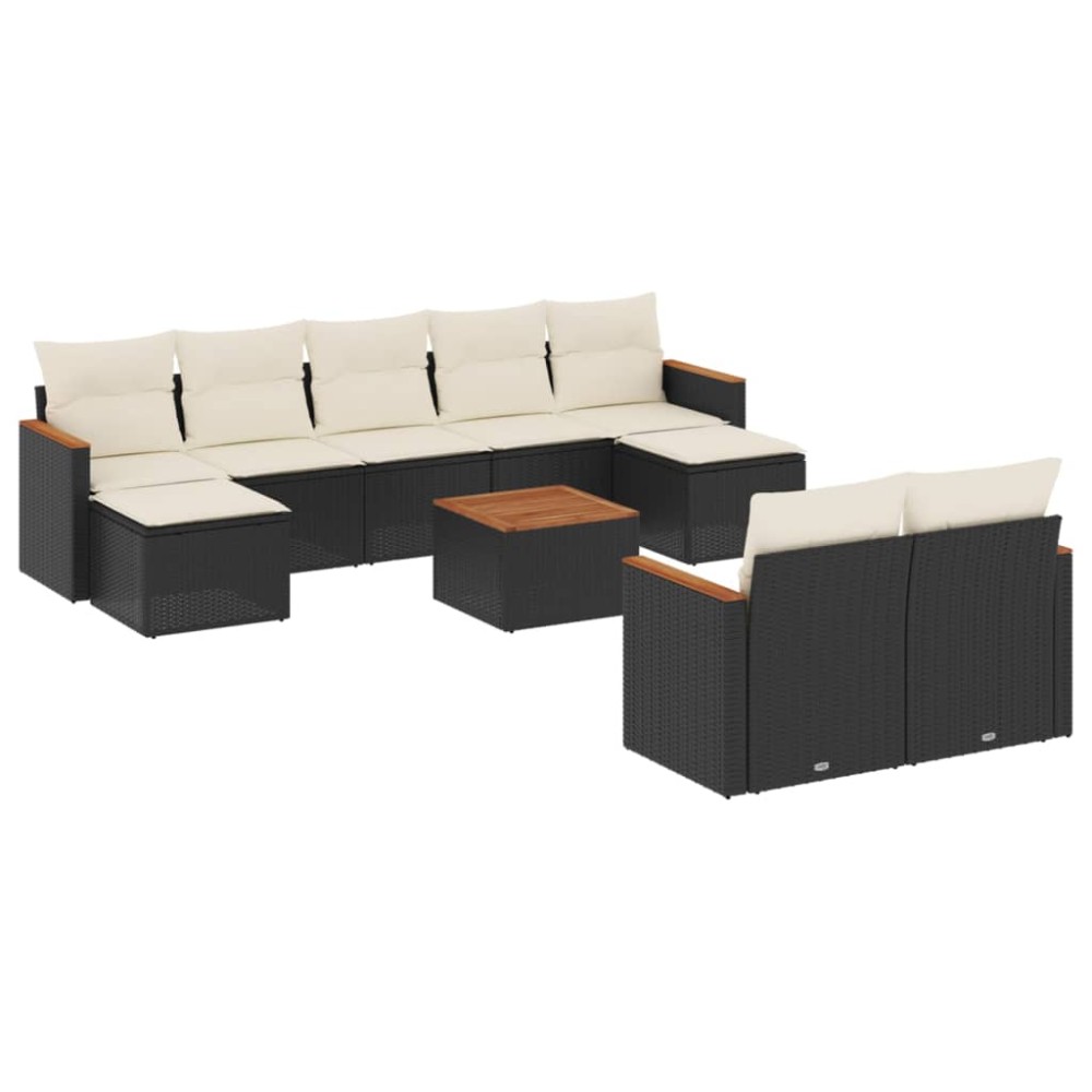 vidaXL Set canapele de grădină cu perne, 10 piese, negru, poliratan