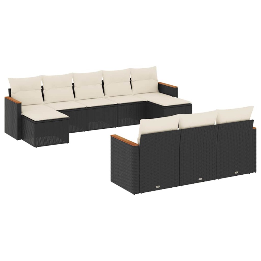 vidaXL Set canapele de grădină cu perne, 10 piese, negru, poliratan