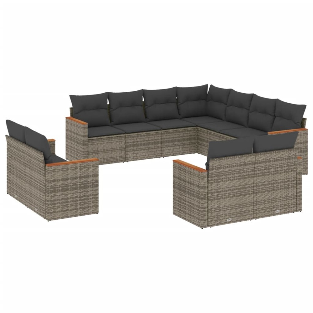 vidaXL Set canapele de grădină cu perne, 11 piese, gri, poliratan