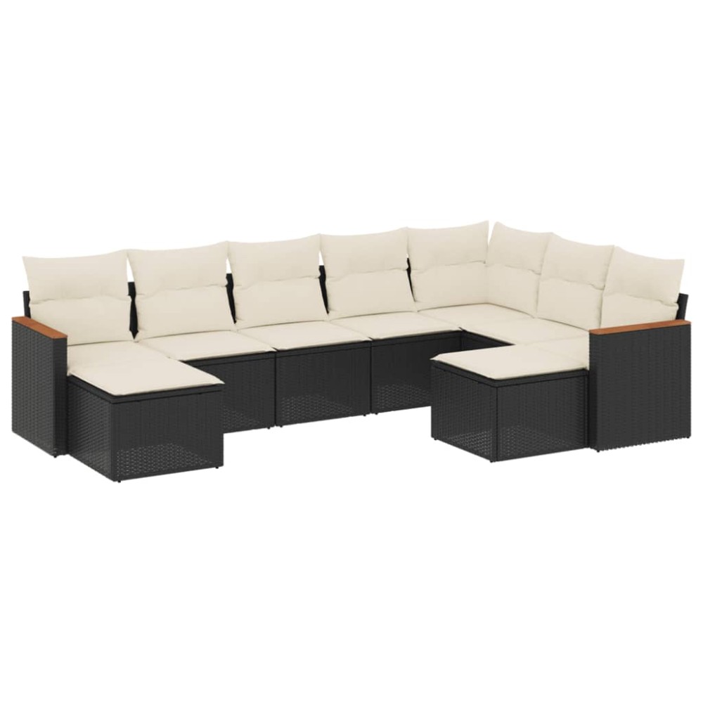 vidaXL Set mobilier de grădină cu perne, 9 piese, negru, poliratan