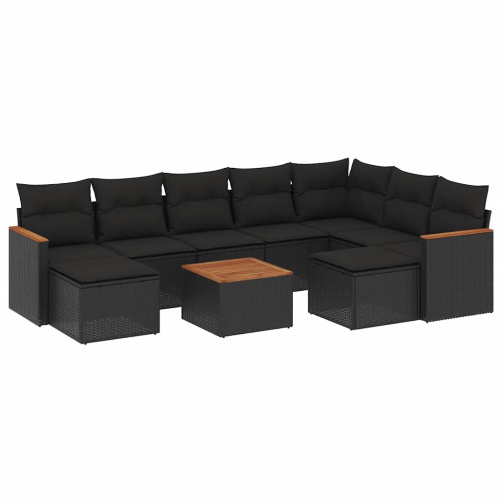 vidaXL Set canapele de grădină cu perne, 10 piese, negru, poliratan