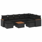 vidaXL Set canapele de grădină cu perne, 10 piese, negru, poliratan