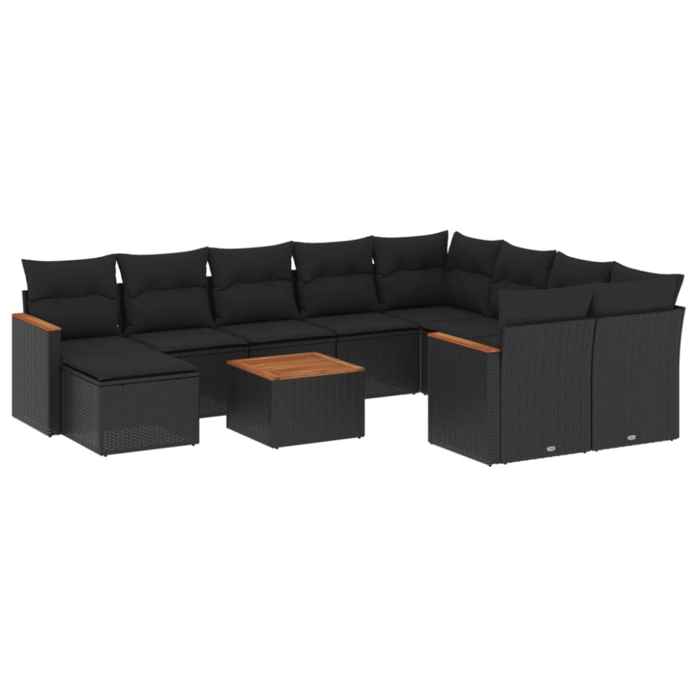 vidaXL Set canapele de grădină cu perne, 11 piese, negru, poliratan