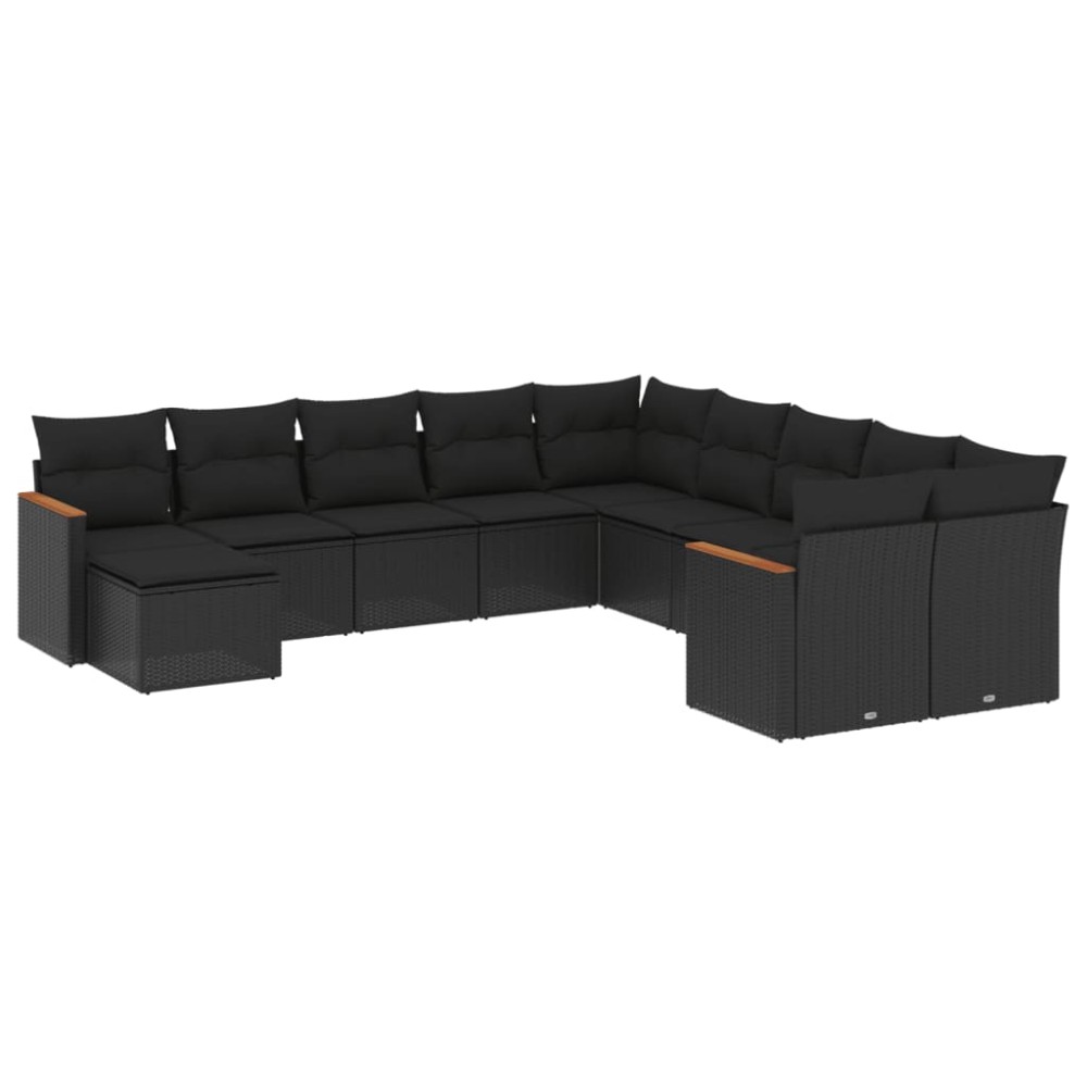 vidaXL Set canapele de grădină cu perne, 11 piese, negru, poliratan