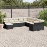 vidaXL Set canapele de grădină cu perne, 11 piese, negru, poliratan vidaXL Set canapele de grădină cu perne, 11 piese, negru, poliratan
