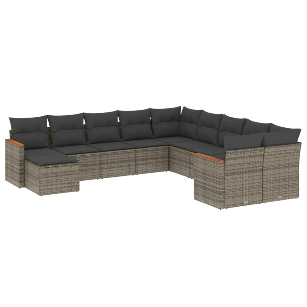 vidaXL Set canapele de grădină cu perne, 11 piese, gri, poliratan