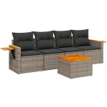 vidaXL Set canapea de grădină cu perne, 5 piese, gri, poliratan vidaXL Set canapea de grădină cu perne, 5 piese, gri, poliratan