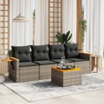 vidaXL Set canapea de grădină cu perne, 5 piese, gri, poliratan vidaXL Set canapea de grădină cu perne, 5 piese, gri, poliratan