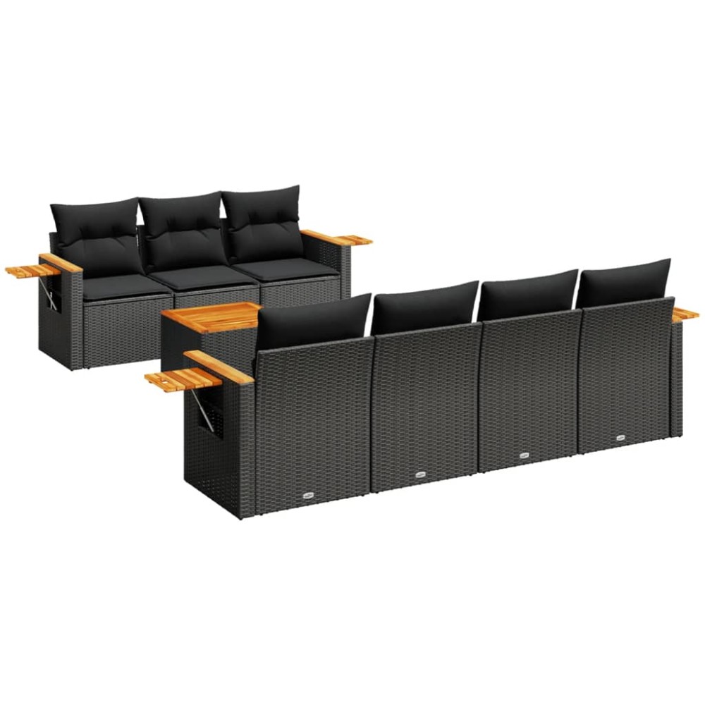 vidaXL Set mobilier de grădină cu perne, 8 piese, negru, poliratan
