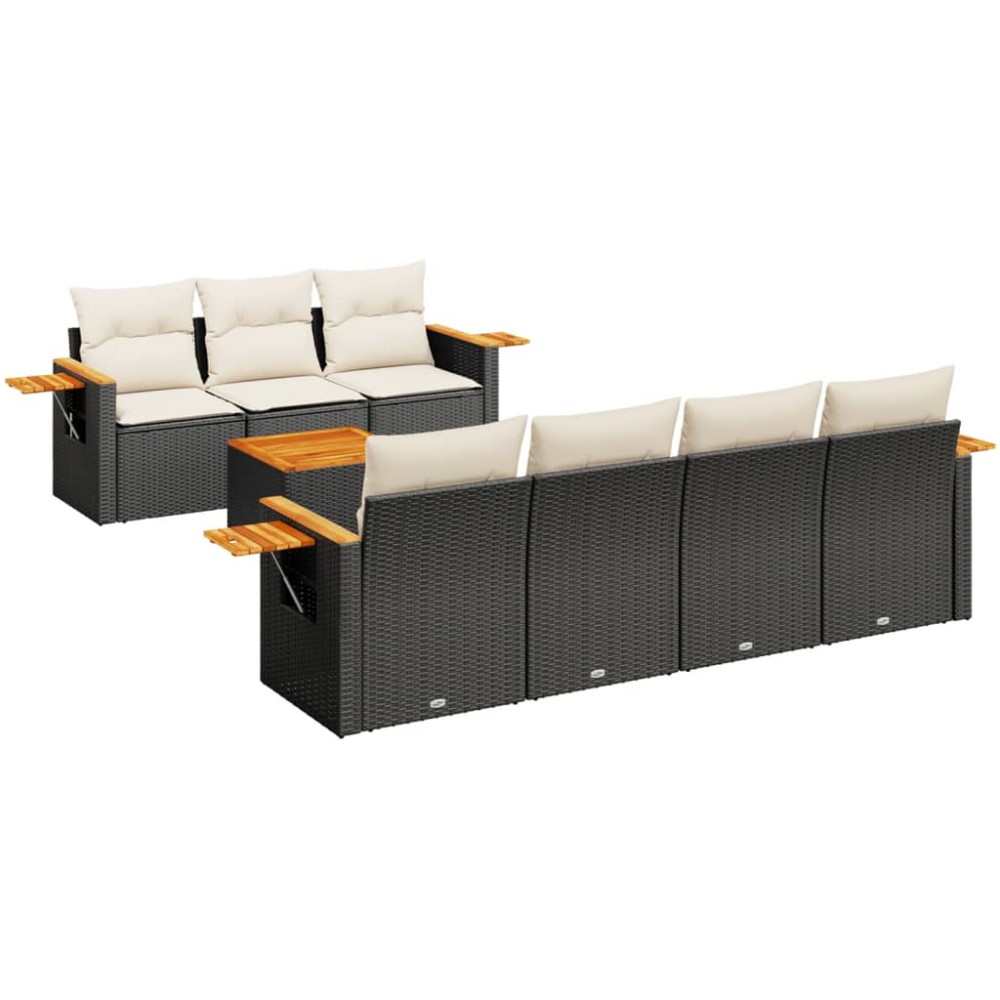 vidaXL Set mobilier de grădină cu perne, 8 piese, negru, poliratan